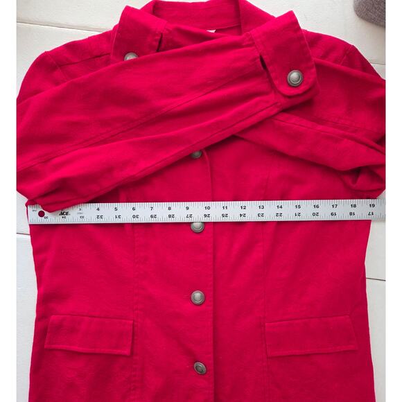 Red Paisley Boho Jacket Colorful Cotton Pockets Buttons Lightweight Collared - Picture 9 of 14